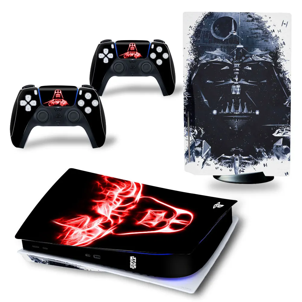 Darth Vader Iron Man PS5 Disk Skin Sticker Decal Cover for PlayStation 5 Console and 2 Controllers PS5 Disk Skin Sticker Vinyl 