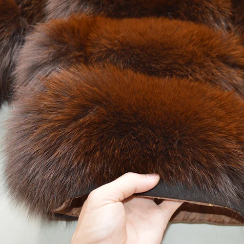 dark brown Стиль, Женское зимнее плотное мягкое пальто с капюшоном из натурального Лисьего меха, куртка из натурального Лисьего меха, качественное пальто с капюшоном из натурального Лисьего меха - Цвет: dark brown