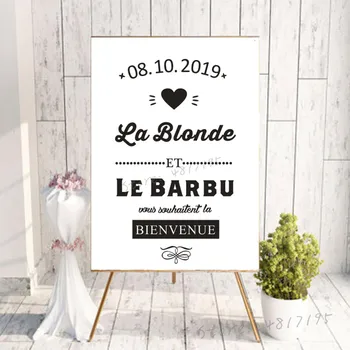

La blonde et le barbu Vinyl Mirror Stickers Custom Date Wedding Sign Decals French Wedding Ceremony Sticker Mural Art AZ939