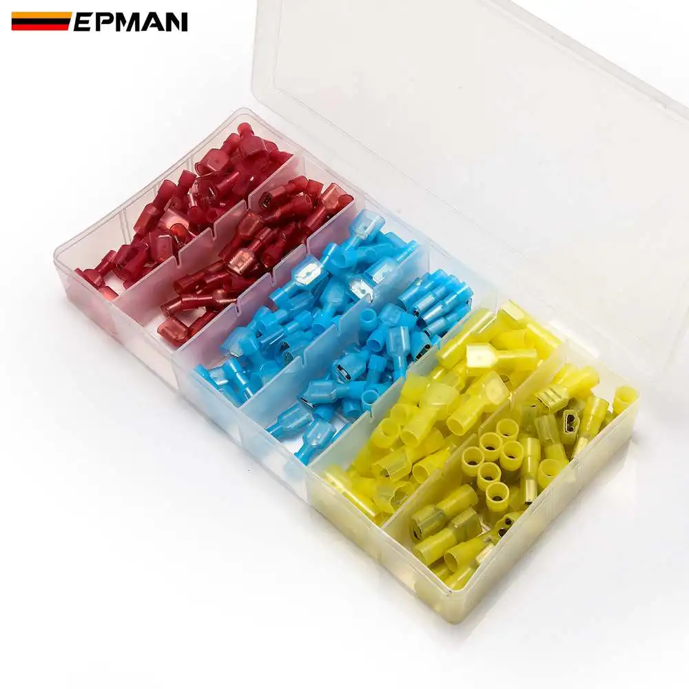 EPMAN 180pcs Insulated Terminals Electrical Spade Male& Female Matched Set For Car  Motorcycle EP250GP180