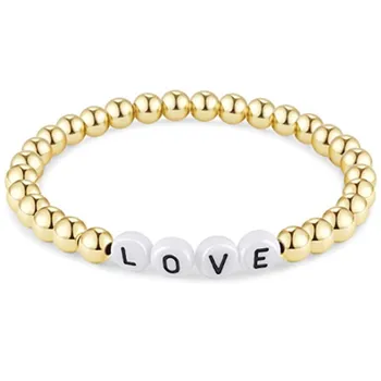 

Fashion Word Gold Round Bead BFF Love Letter Bracelet Bangle For Women Round Jewelry Copper Bohemian Handmake Accessories Gift