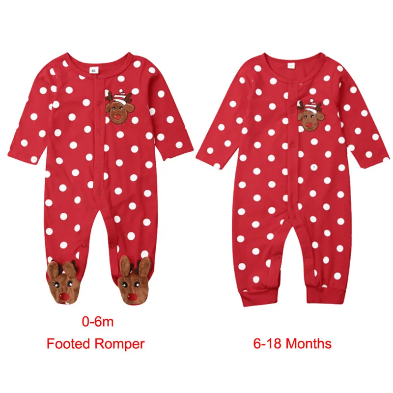 Рождественская Одежда для новорожденных девочек и мальчиков; цельнокроеный Рождественский комбинезон с длинными рукавами и принтом оленя; осенняя одежда - Цвет: Красный