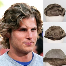 YY парики# Для Мужчин's накладки из искусственных волос коричневый смешанный цвет волос 8x10 из тонкой искусственная(-ый) искусственной парик из человеческих волос для Для мужчин парики заменить Для мужчин t Системы шиньоны