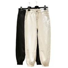 Однотонные женские элегантные шаровары-карандаш, джинсовые брюки, женские свободные классические брюки длиной до щиколотки с высокой талией, большие размеры