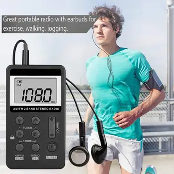 

Universal Portable Dual Band Stereo AM/FM Pocket Radio Digital Display Mini Radio Receiver w/ HiFi Earphone Replaceable Battery