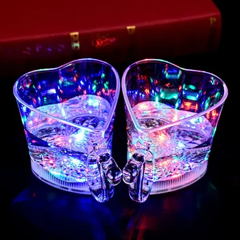 

Water Induction Transparent Heart Shaped Wine Beer Glass Colorful Glowing Cup Glowing Wine Cups Coffee Drink Flash Cup Bar Gift