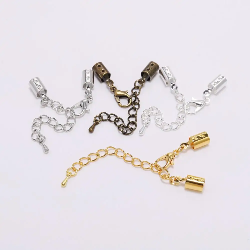 

10pcs/lot 5mm Cord clips End Caps With Lobster Clasps Chain Fit Round Leather Cord Connectors For Jewelry Making Supplies DIY