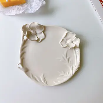 

Dinner Plate Ceramics Tableware 3D Flower Dishes and Plates Sets Porcelain Snack Tray fruit plate anaglyph dessert plate kitchen