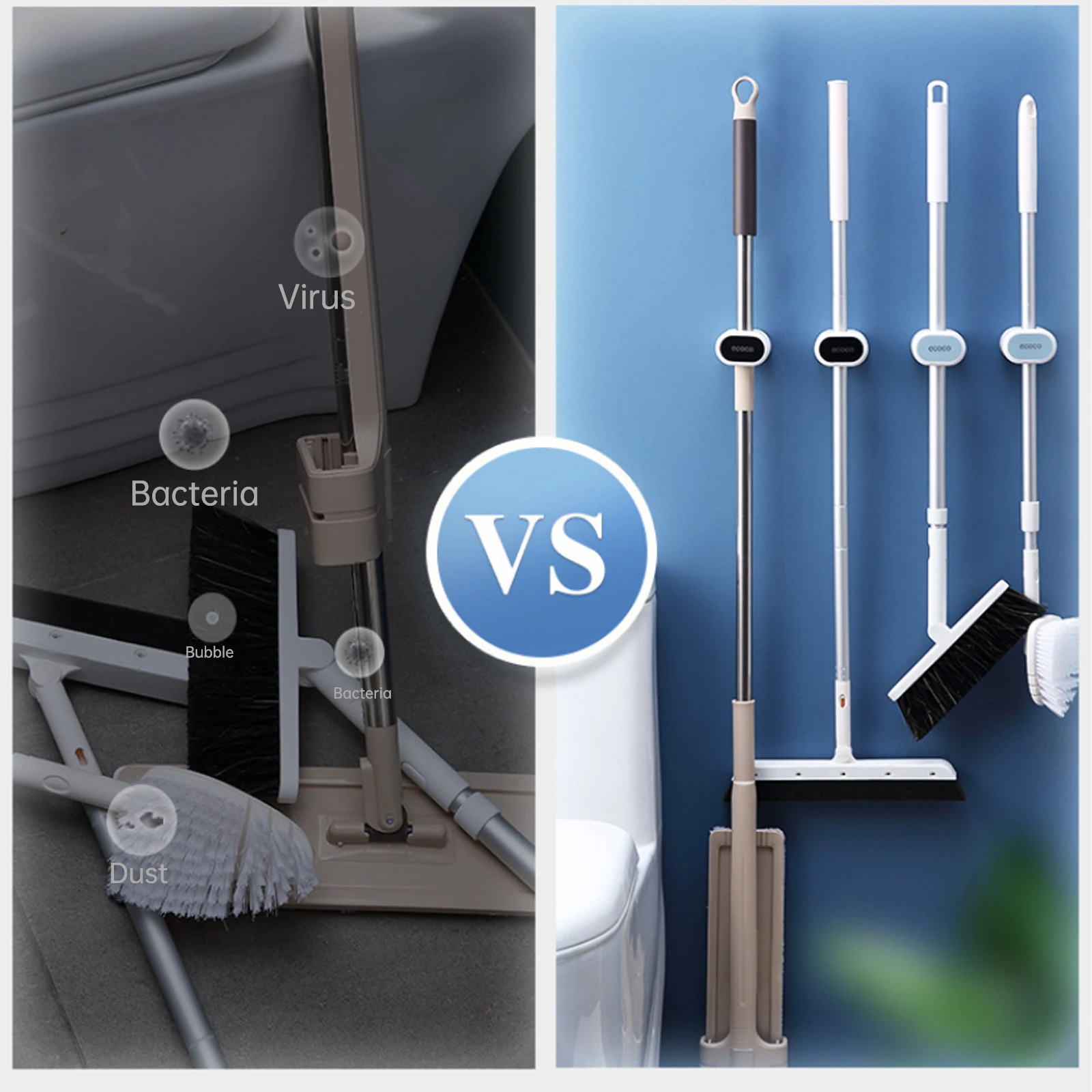 Support Mural Pour Balai à Franges Avec 5 Positions Et 6 Crochets,solutions De Rangement Pour