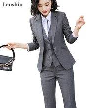 Lenshin женский Качественный костюм комплект Офисная Женская рабочая одежда женские OL брючные костюмы официальный женский Блейзер Куртка Жилет Брюки 3 штуки