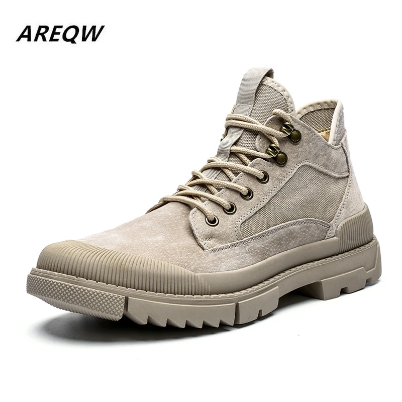 

2020 Autumn New Martin Boots Men's Desert Boots Round Toe High Top Shoes Men's Lace Up Working Boots