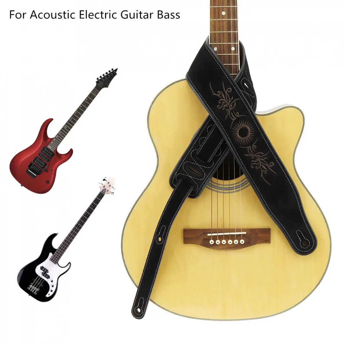 本革牛スエードギターストラップ花柄刺繍 7 センチメートル