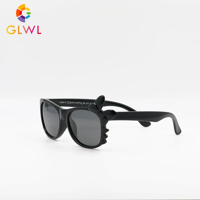 GLWL1910-9B GLWL, детские солнцезащитные очки для девочек, поляризованные очки, зеркальные очки для детей, дизайн, силиконовые очки с бабочкой и кружевом - Цвет линз: GLWL1910-9B