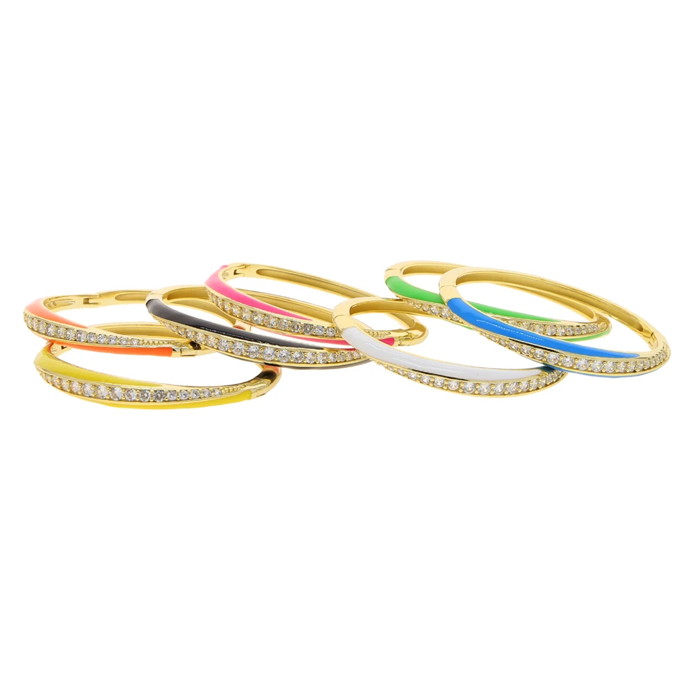 2021 Summer Hot Selling Jewelry Gold Color 7 Colorful Neon Enamel Colorful 5A Cubic Zirconia CZ Bangle Bracelet 6