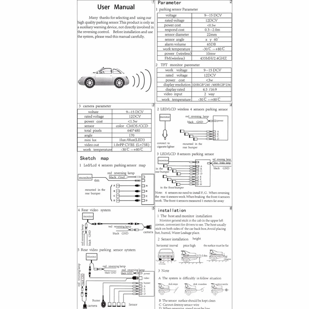Авто черный парковочный плоский Датчик обратный звуковой сигнал 9~ 16V 0cm~ 2,5 m