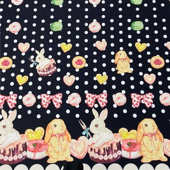 

148*120cm Sweet Rabbit Dessert Printed Textile Polyester Fabric Patchwork DIY Making Garment Dress Doll Clothes Sewing Material
