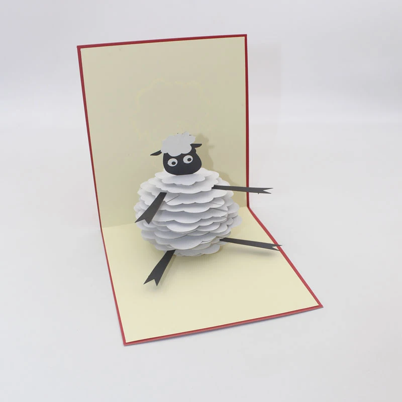  3D Handmade Cartoon Comic Sheep Paper Invitation Greeting Card PostCard Student Children's Day Kids - 4000336871835