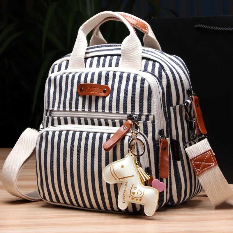 

New Fashion Multifunctional Women's Bag Recreational Handbag Large Capacity Mommy Bag Striped Canvas Single Shoulder Slant Bag