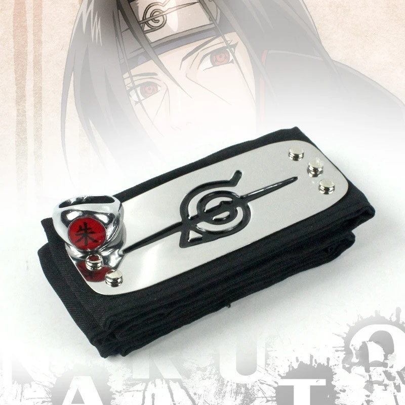 Аниме Наруто Акацуки повязка на голову + кольцо косплей аксессуары Uchiha Itachi черная