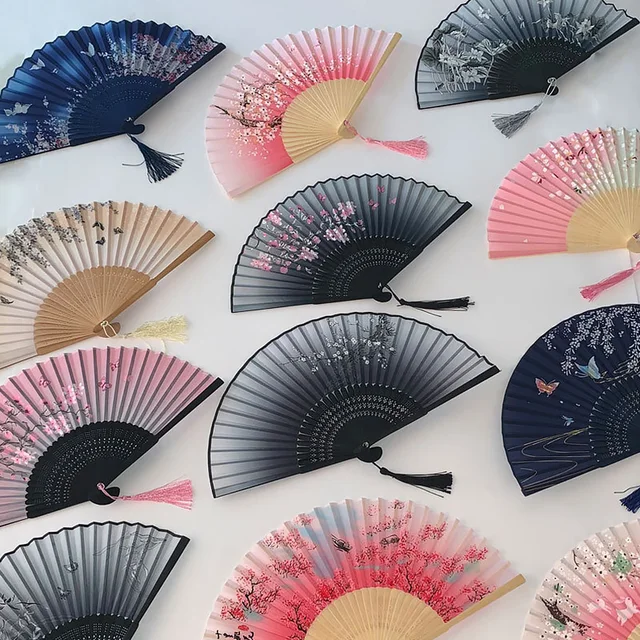 Vintage Style Silk Folding Fan Chinese Japanese Pattern Art Craft Gift Home Decoration Ornaments Dance Hand Fan 4