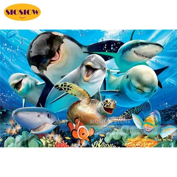 

5D DIY Diamond Painting Whale Dolphins Sea Animals Zoo Set Full Drilling 3D Dimond Embroidery Cross-Ctitch Kits Home Decor Home