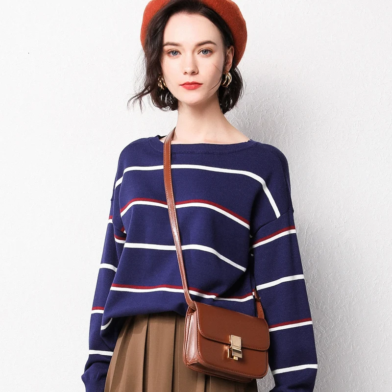 

Fall 2019 New Knitted Sweaters Women's Leisure Wild Stripe Sweaters