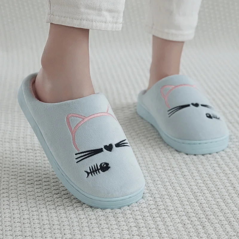 SHUJIN Indoor Winter Slippers Unisex House Slippers Fish Print Soft Slip On Autumn Slippers Fluffy Fur Warm Shoes Buty Damskie