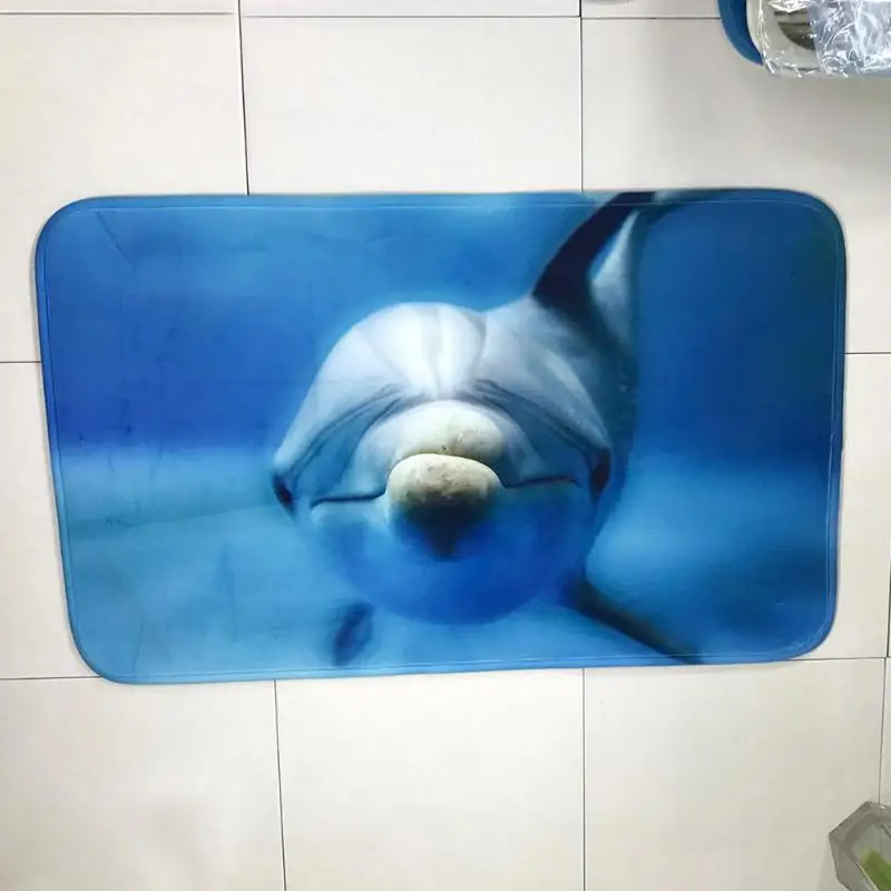 3 шт 3D ковер с морской печатью, трёхкомпонентный Противоскользящий коврик для ванной комнаты, синий Дельфин, Противоскользящий коврик для ванной комнаты
