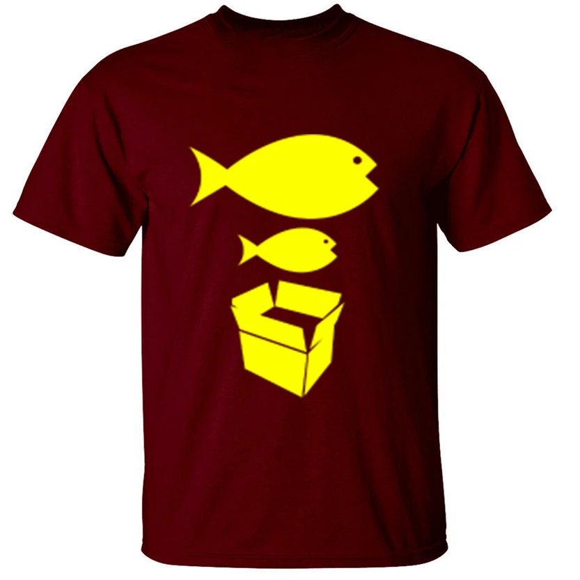 Big Fish Little Cardboard Box Mens T-Shirt Retro Rave Acid House Music Diy Prited Tee Shirt | Мужская одежда