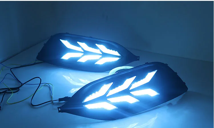 EOsuns led drl дневные ходовые огни для Ford escort с динамическим движущимся желтым поворотным сигналом и синим ночным светом