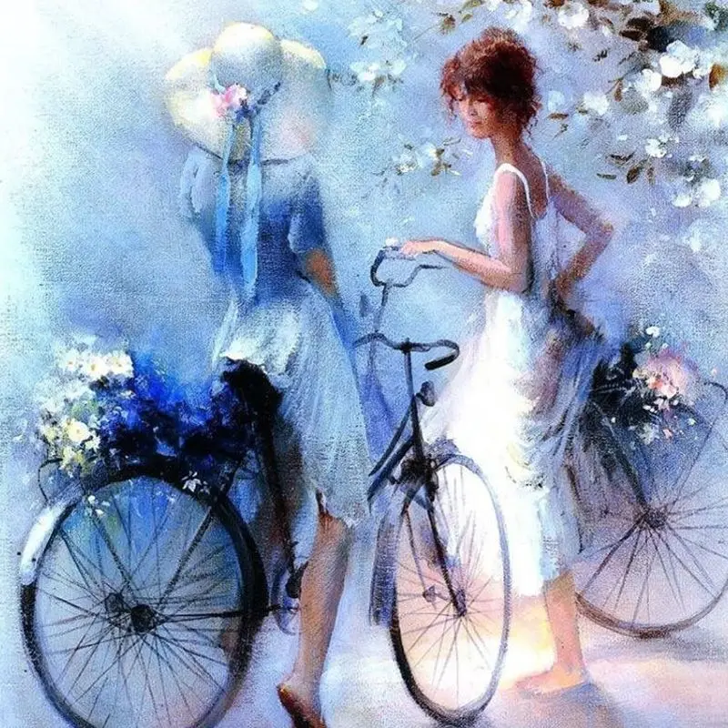 Девушка на велосипеде рисунок акварелью