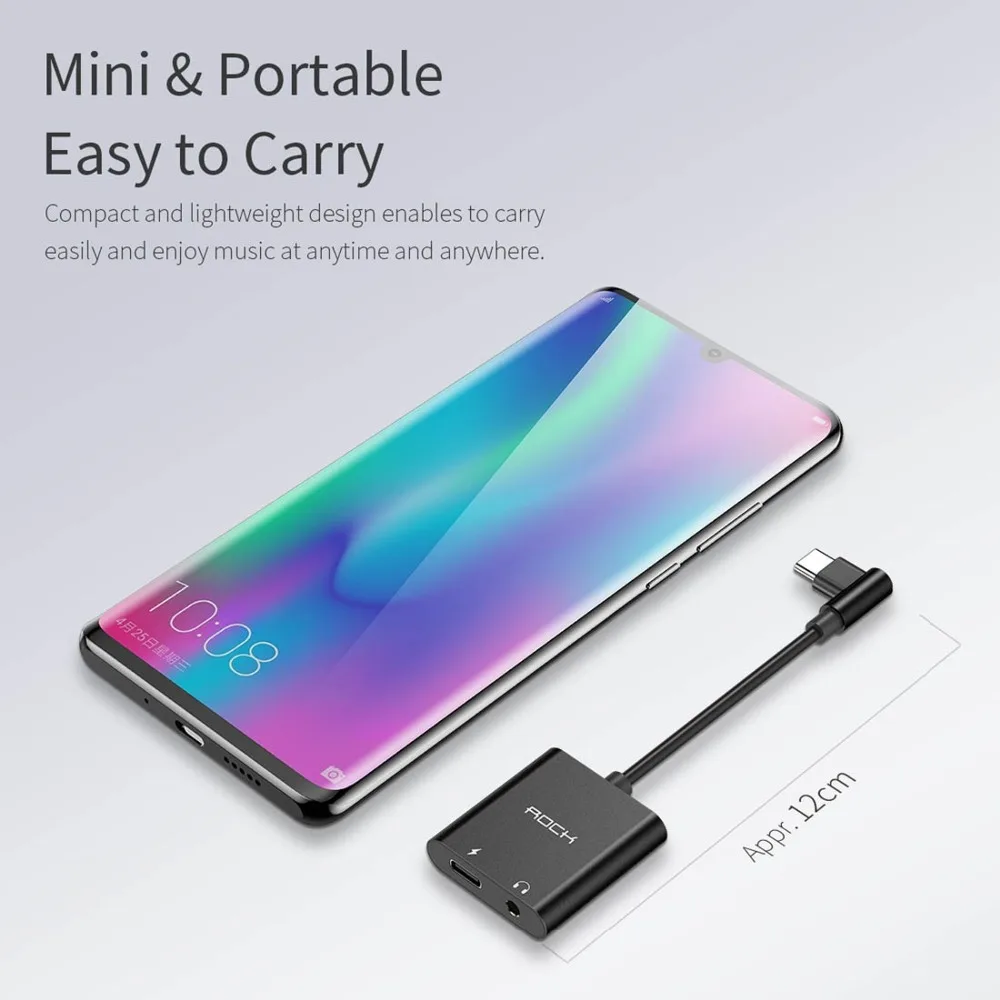 ROCK CA01 USB-C/type-C до 3,5 мм+ USB-C/type-C PD Кабель-адаптер для быстрой зарядки, длина: 12 см адаптер для наушников