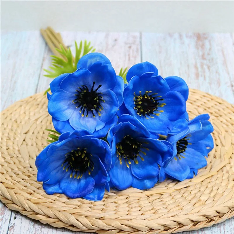 blue Искусственные аномоны, искусственный цветок мака для пасхи, свадьбы, украшения для дома - Цвет: blue