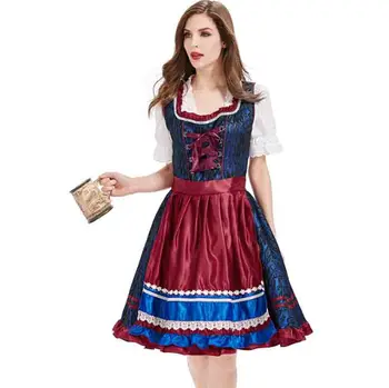 

German Beer Maid Costume Munich Beer Festival Women Oktoberfest Cosplay Costume Black&Claret Dress Fancy DressFor Lady Plus Size
