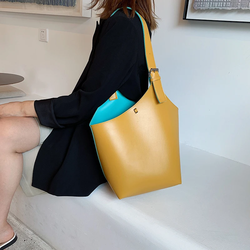 

Autumn Solid Color Bucket Bag For Women 2019 Luxury Quality Travel Handbags Lady Shoulder Bags Fashion Designer Women's Bags