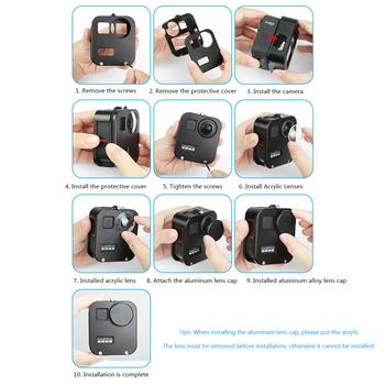 

Housing Shell Anti Fall Protective Cage Frame Waterproof Black Durable Camera Accessories Aluminum Alloy Cover For GoPro Max