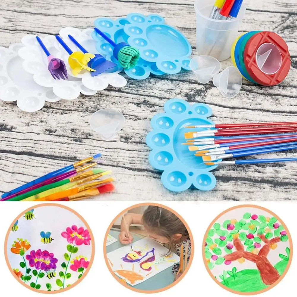 26 Pcs Paint Cups with Lids No Spill Paint Cups with Brushes and Tray Palettes for Watercolor Acrylic Art Class