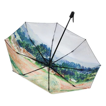 

Les Meule Claude Monet Oil Painting Umbrella For Women Automatic Rain Sun Umbrella Portable Windproof 3-fold Umbrella