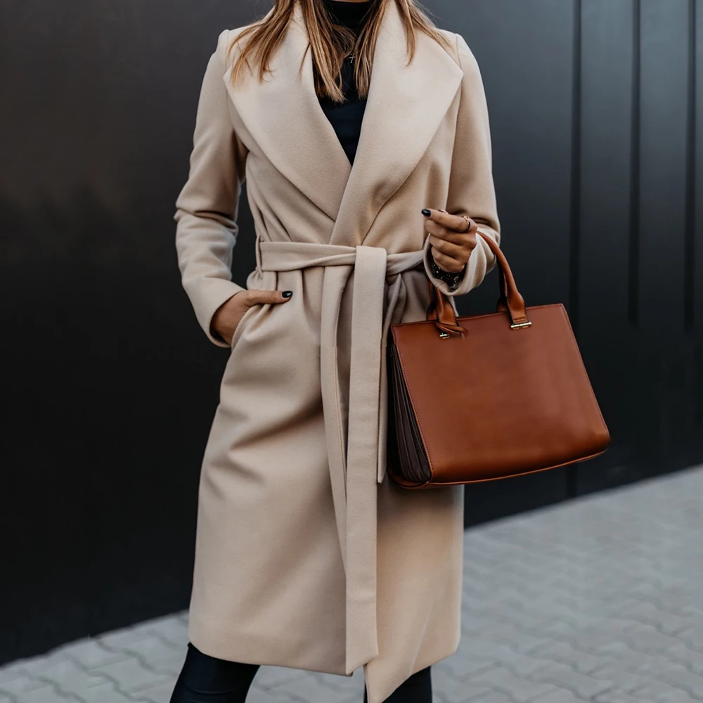 Loozykit для женщин Осень Зима сплошной размера плюс S-3XL уличная повязка с длинным рукавом шерстяное пальто дамы повседневное тонкий толстый верхняя одежда