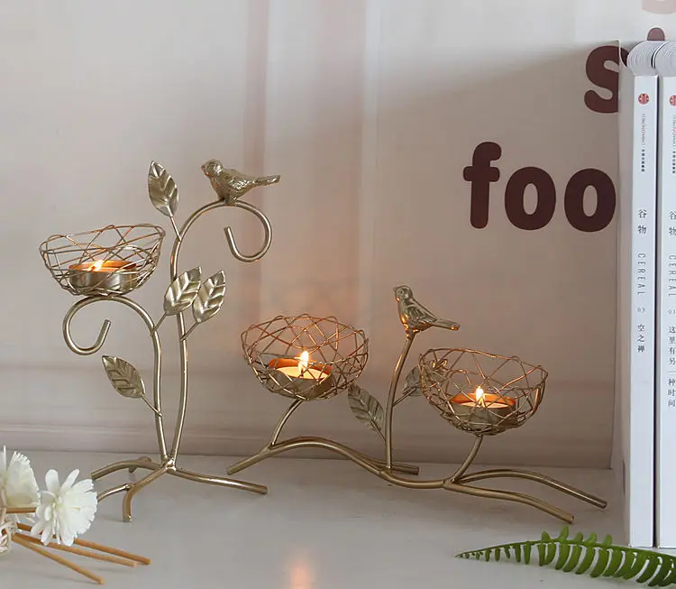 O. RoseLif креативный стеклянный подсвечник с железной счастливой птицей с деревом свадебное украшение подсвечник для дома год