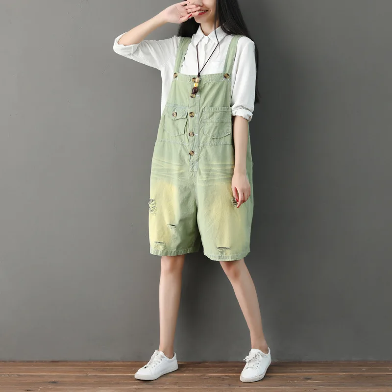 Summer Shorts Jeans Feminino 2020 Jumpsuit Women Japan Ripped Denim Playsuit Vintage Buttons Rompers with Adjustable Strap
