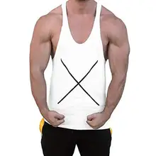 Мужская рубашка без рукавов для тренировки в тренажерном зале Бодибилдинг короткий топ для фитнеса жилет мышечный Стрингер Y назад жилет