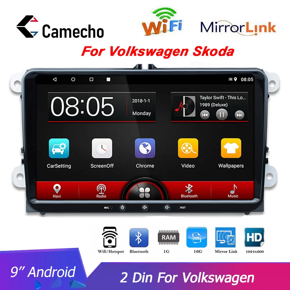 Camecho 2 Din Автомобильный мультимедийный радио gps навигация 9 дюймов сенсорный для Volkswagen Skoda Fabia Altea Octavia Roomster WiFi автомагнитолы