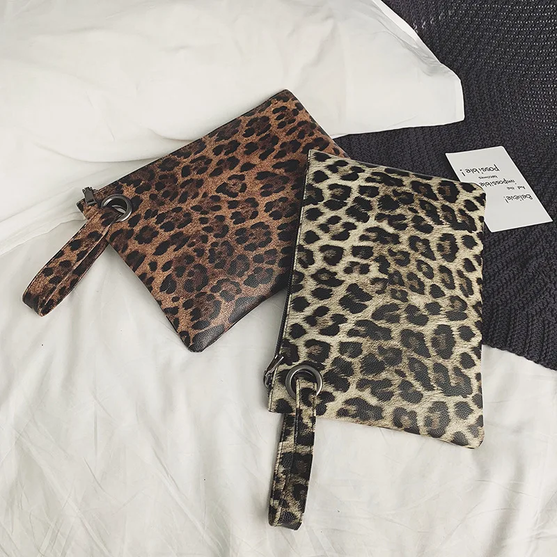 Casual Bags for Women Animal Print Leopard Clutch Female Fashion Design Leather Wallet Messenger Bag Ladies Elegant Handbag