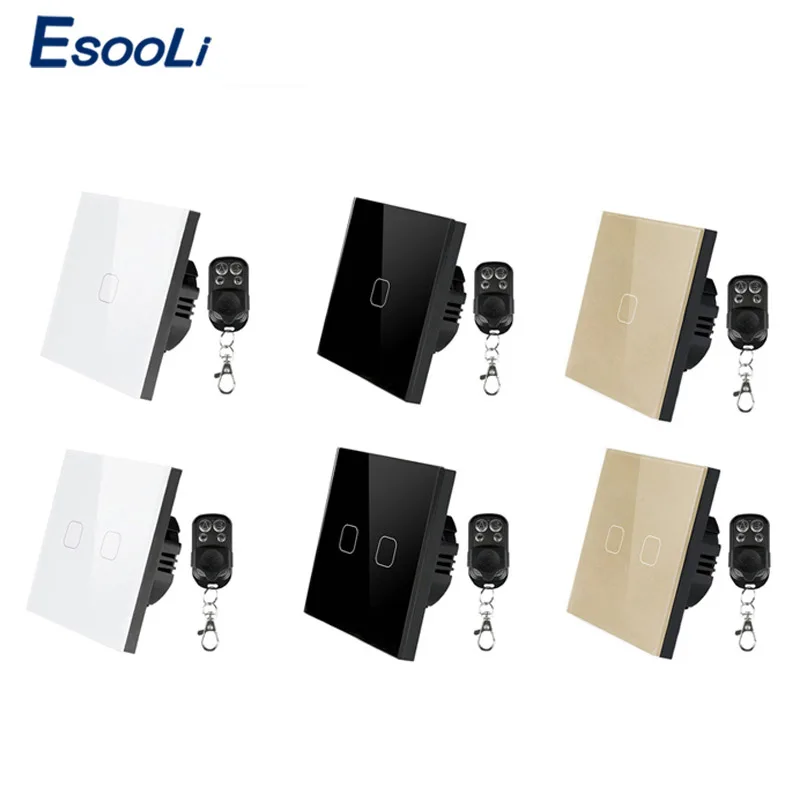 

Esooli EU/UK Standard Remote Control Switch 1 Gang 1 Way RF433 Smart Wall Switch Wireless remote control touch light switch