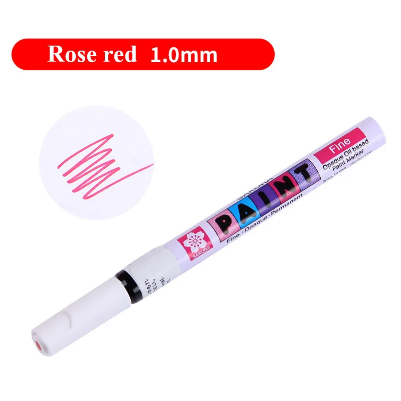 Rose red-1.0mm Маркерная ручка SAKURA для краски, стекло/сталь/резина/дерево/пластик/Одежда, высоколегкая ручка Graffti масляный маркер Marcador Caneta канцелярские принадлежности - Цвет: Rose red-1.0mm