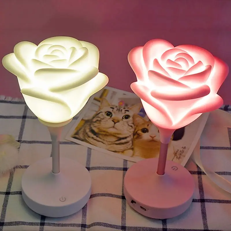 

USB Rose Night Light Touch Sensor Switch 3 Modes Dimmable Bedside Lamp Bedroom