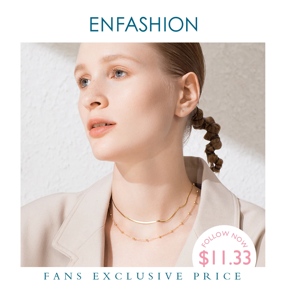 Женское колье с двойной цепочкой ENFASHION Boho золотистое праздничное из нержавеющей