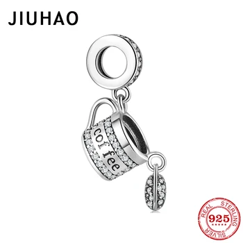 

For women Bracelets fine jewelry lucky Exquisite life Coffee cup with dangle Coffee beans 925 Silver designer charms making