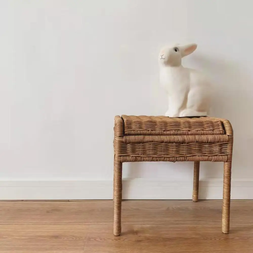 

Stylish Handwoven Rattan Storage Chair Children's Storage Stool Rattan Seat with Hidden Storage Compartment for Kids Toys Gifts